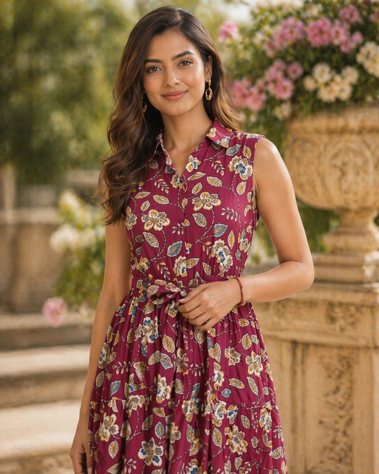 Women Fit and Flare Maroon Midi/Calf Length Dress(one peace)