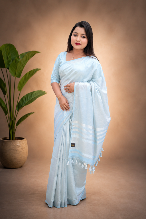 Premium Powder Blue Tissue Linen Saree