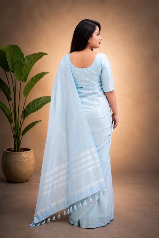 Premium Powder Blue Tissue Linen Saree