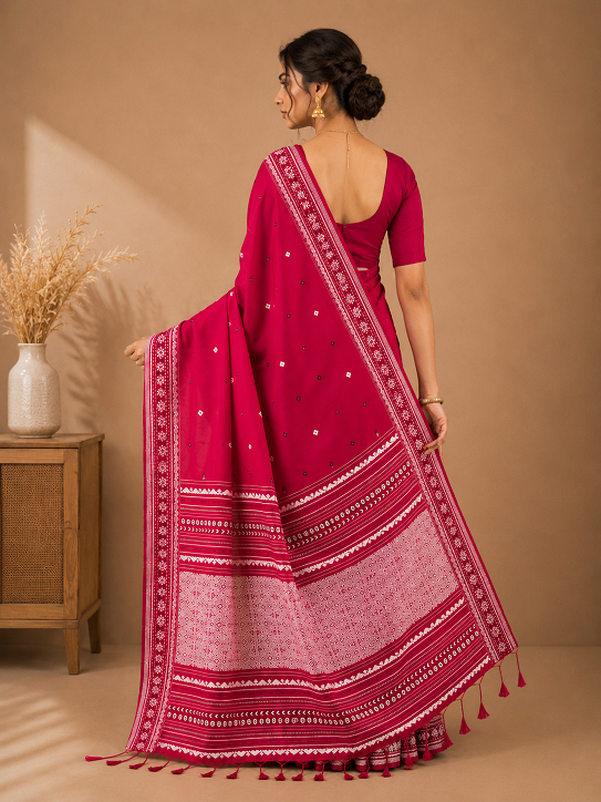 Premium Assam Khadi Saree – Rani Pink Elegance