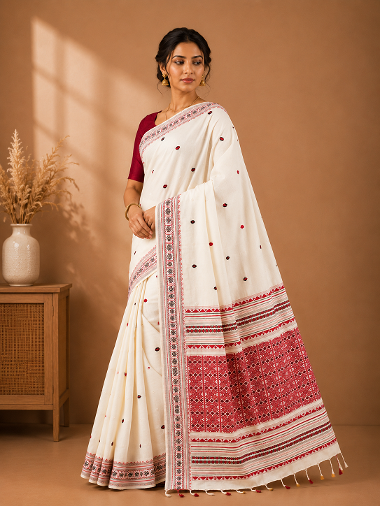 Premium Assam Khadi Saree – Timeless Handwoven Elegance