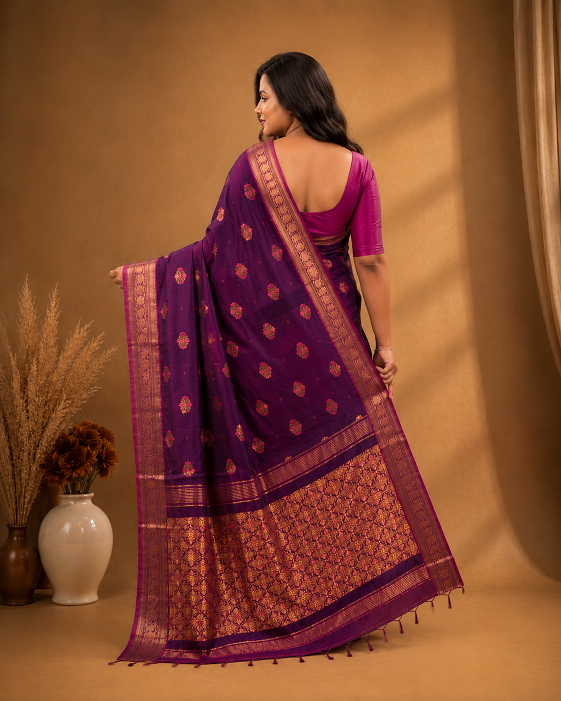 Premium Handloom Banarasi Saree – Royal Purple with Rich Zari Border & Designer Pallu