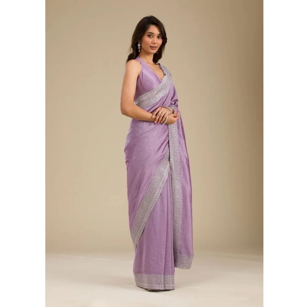 Women's Silk Embroidred Saree With Unstitched Blouse 5.5Mtr (Purple) BSB253SAVYYYC237_Lvdr