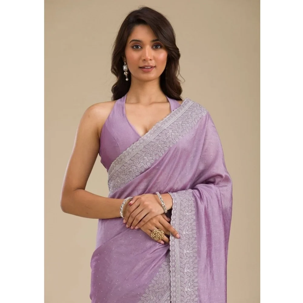 Women's Silk Embroidred Saree With Unstitched Blouse 5.5Mtr (Purple) BSB253SAVYYYC237_Lvdr
