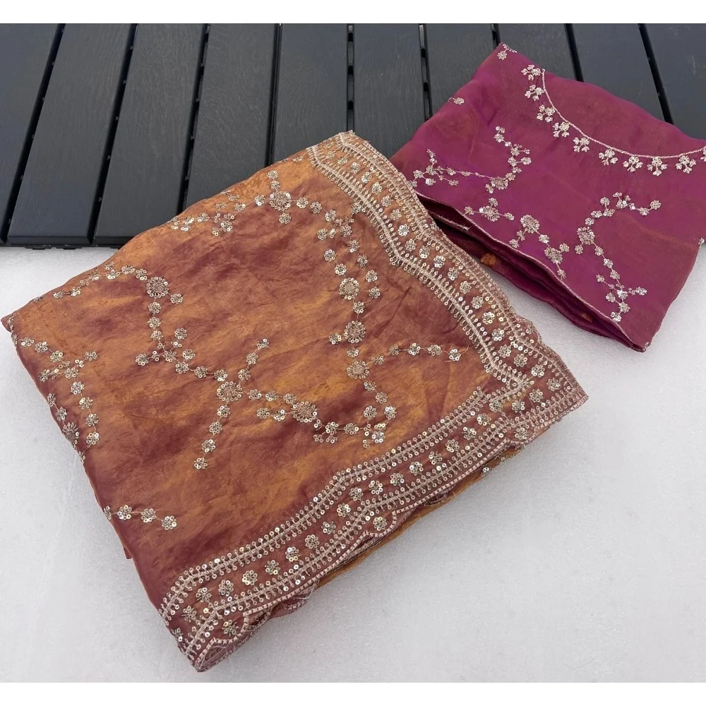 Women's Silk Embellished Saree With Unstitched Blouse 5.5Mtr (Peach) A871692685