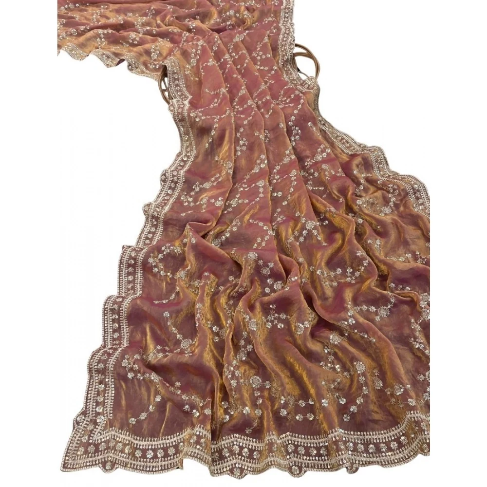 Women's Silk Embellished Saree With Unstitched Blouse 5.5Mtr (Peach) A871692685