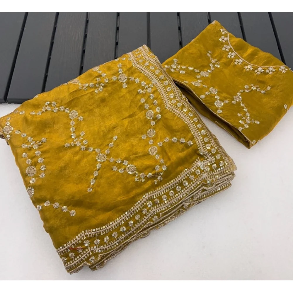 Women's Silk Embellished Saree With Unstitched Blouse 5.5Mtr (Mustard-Yellow)        A871692686