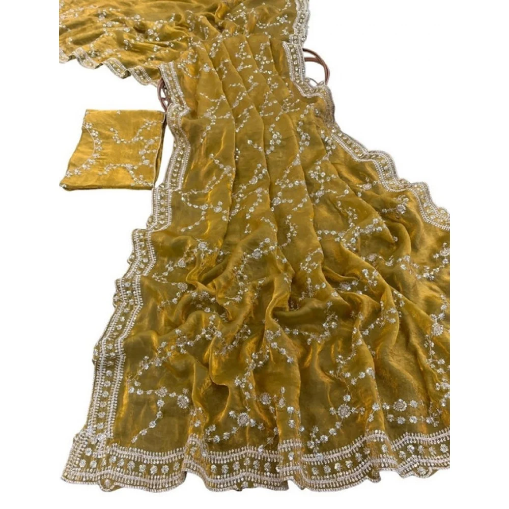 Women's Silk Embellished Saree With Unstitched Blouse 5.5Mtr (Mustard-Yellow)        A871692686