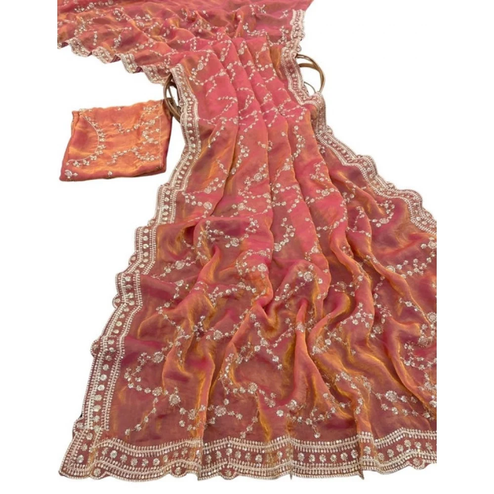 Women's Silk Embellished Saree With Unstitched Blouse 5.5Mtr (Orange)          A871692683
