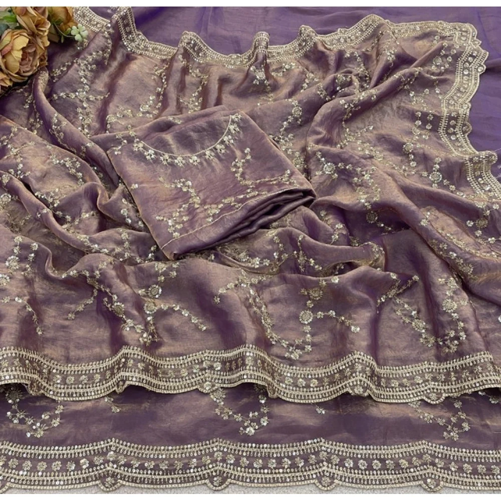Women's Silk Embellished Saree With Unstitched Blouse 5.5Mtr (Lavender)       A871692682
