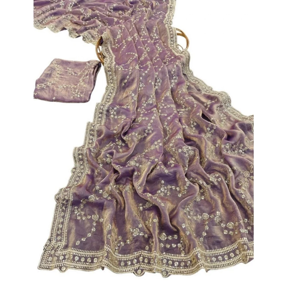 Women's Silk Embellished Saree With Unstitched Blouse 5.5Mtr (Lavender)       A871692682