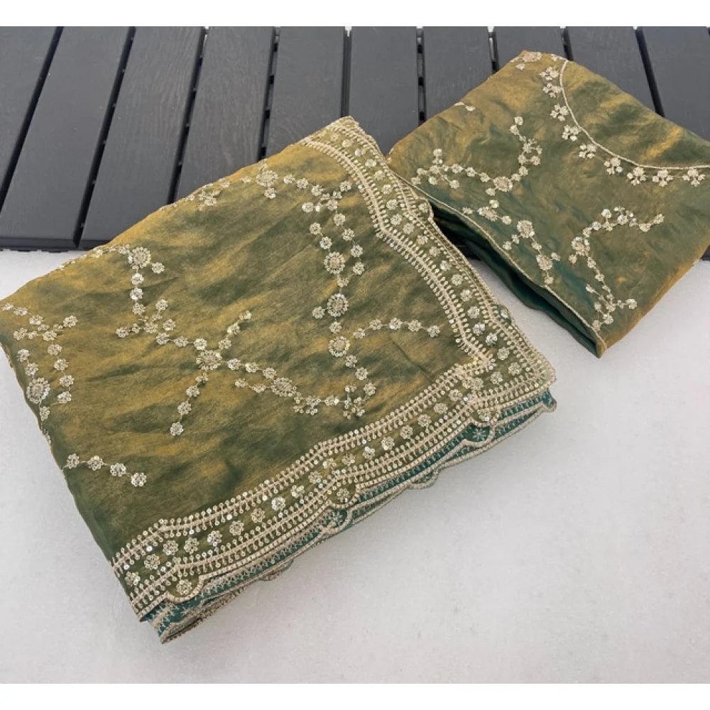 Women's Silk Embellished Saree With Unstitched Blouse 5.5Mtr (Green) A871692681