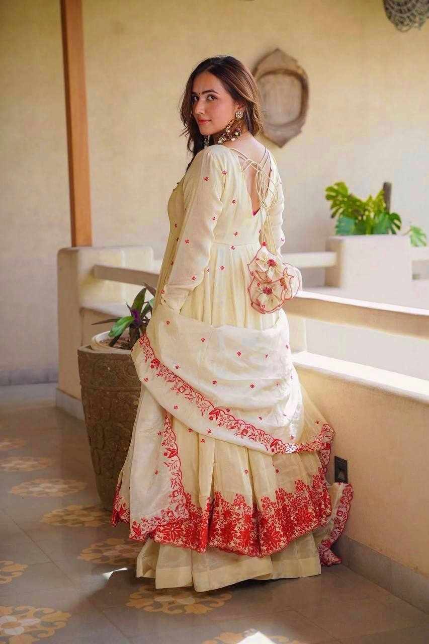 Premium Ivory Embroidered Anarkali 3-Piece Set