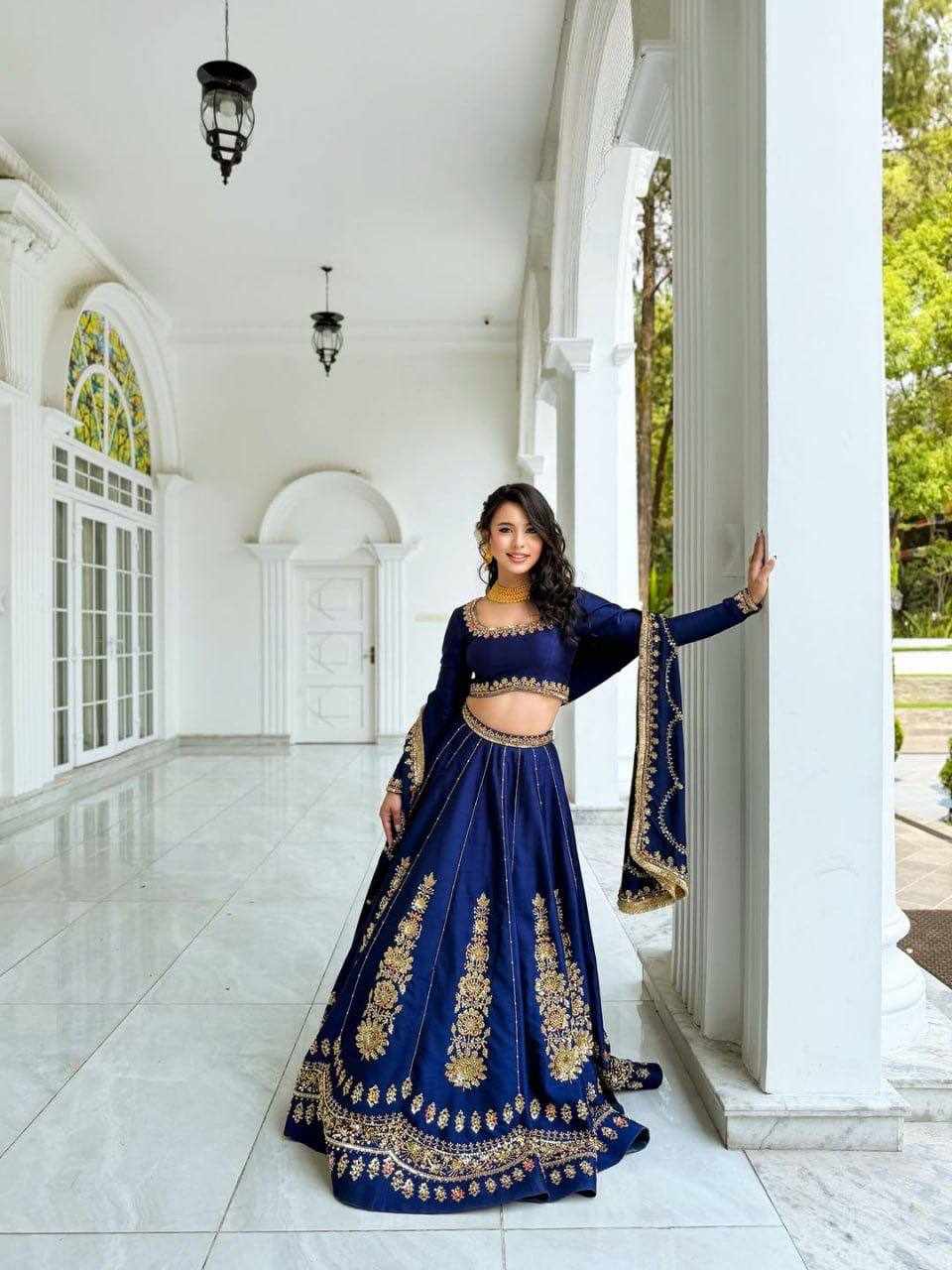 Royal Blue Embroidered Lehenga Set