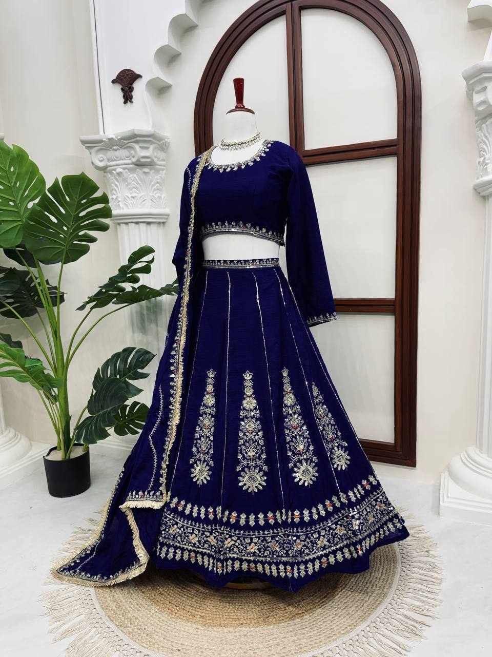 Royal Blue Embroidered Lehenga Set