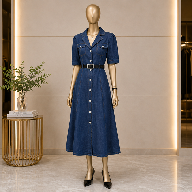 Women's Casual Denim Half Sleeves Dress (Blue)        BSB311YYY2185_L