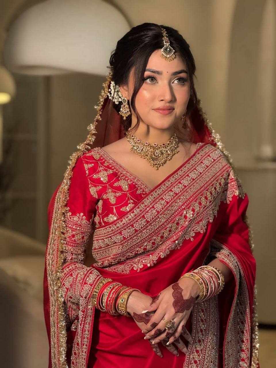 Royal Red Banarasi Silk Saree with Heavy Golden Zari Border