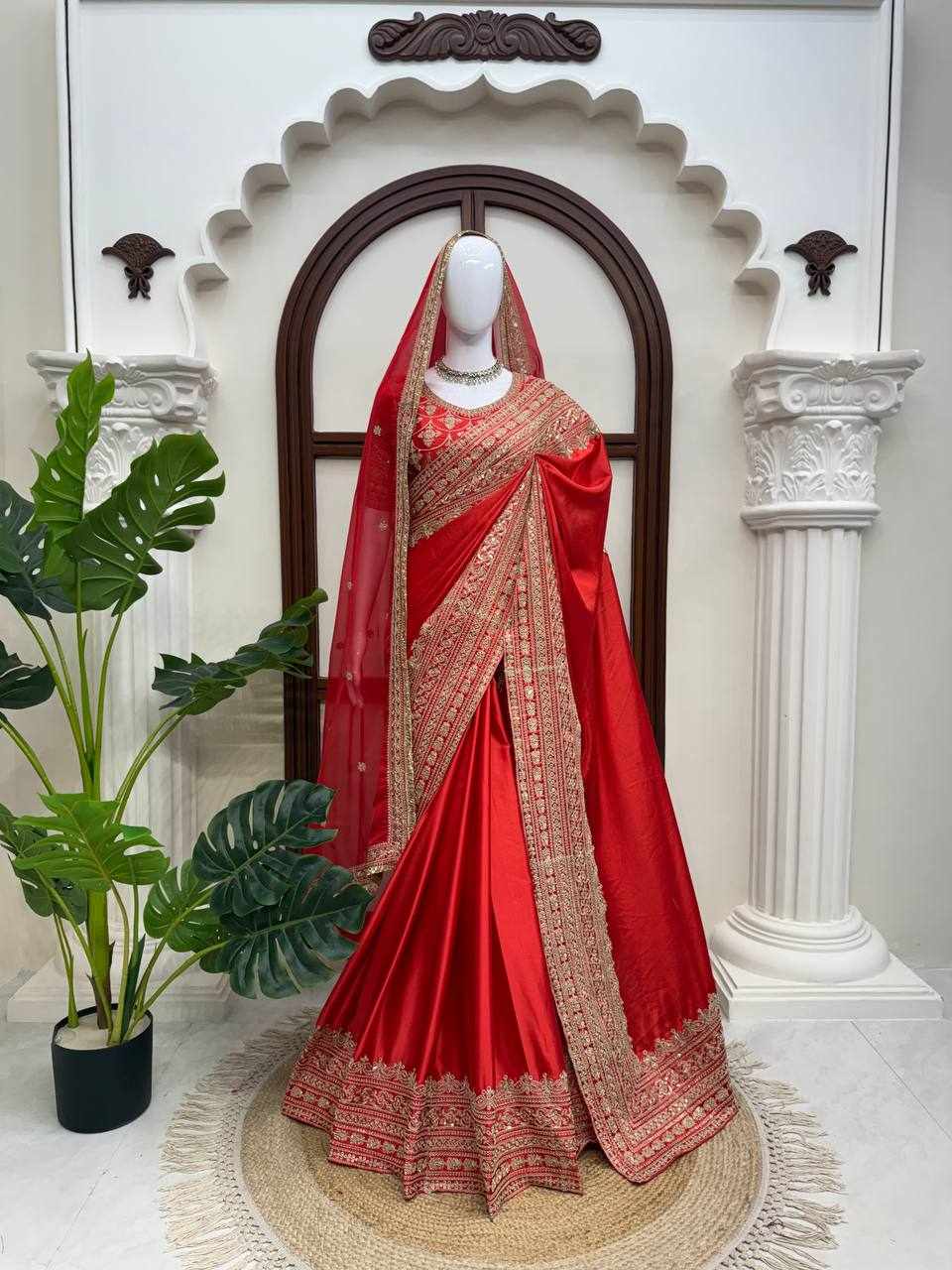 Royal Red Banarasi Silk Saree with Heavy Golden Zari Border