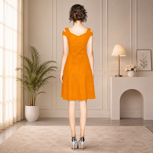 Women's Polyester Solid V Neck Cap Sleeve off Shoulder Dress (Yellow)        BSB71NYYYP_D_205_Ylw_L