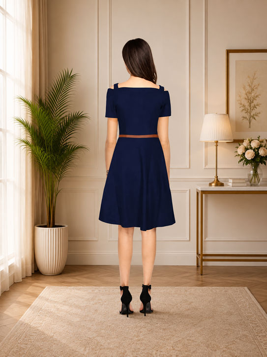 Women's Polyester Solid V Neck Cap Sleeve Dress (Blue)         BSB71NYYYP_D_63_Ble_L