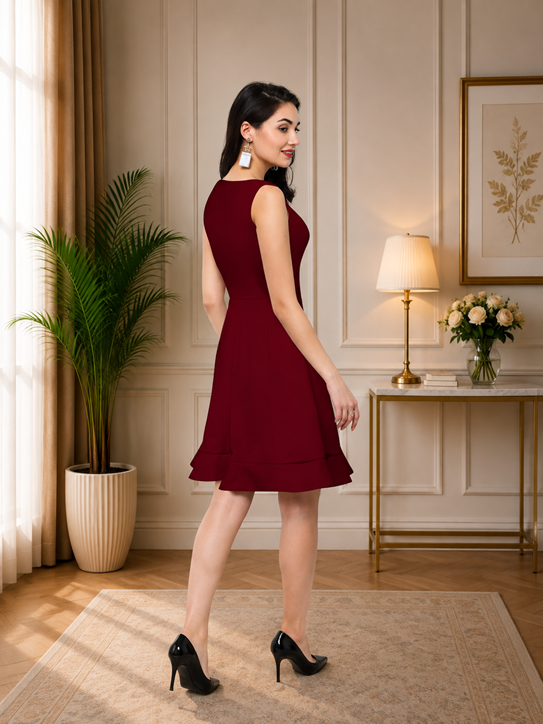 Women's Polyester Solid Round Neck Sleeveless Dress (Maroon)        BSB71NYYYP_D_262_Mron_L