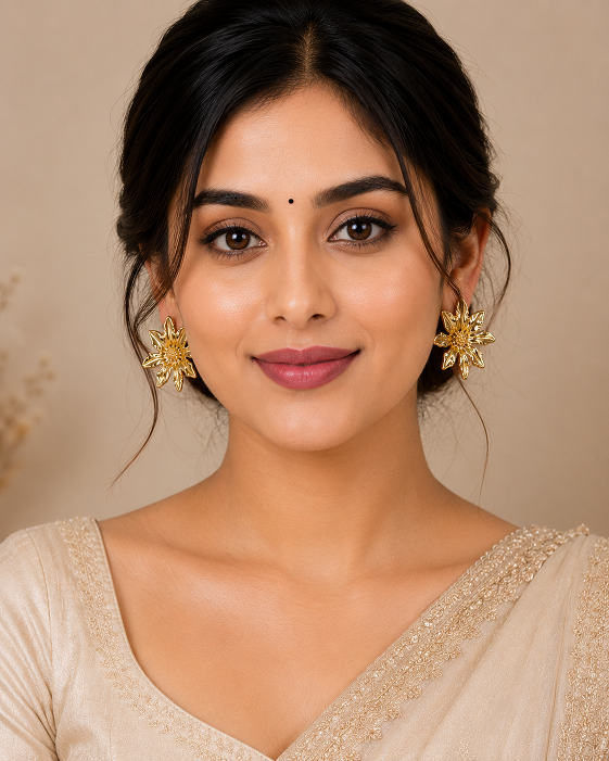 Golden Floral Statement Earrings