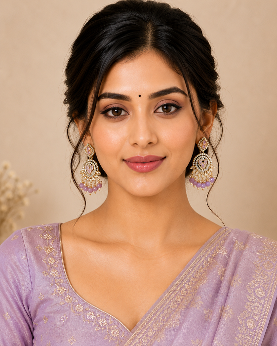 Lavender Stone Chandbali Earrings