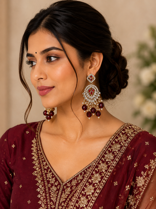 Ruby Red Chandbali Earrings
