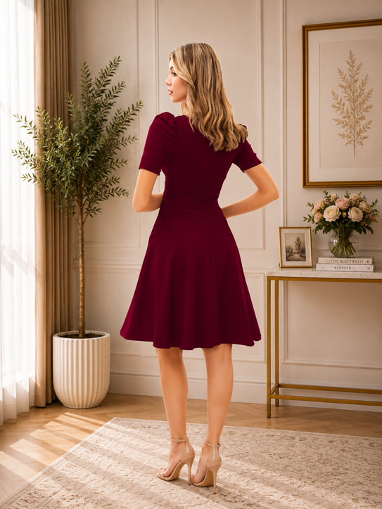 Women's Knitting stretchable Solid V Neck Cap Sleeve Dress (Maroon)        BSB71NYYYP_D_972_Mron_L