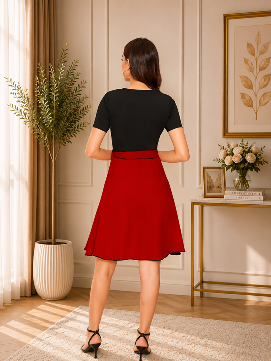 Women's Knitting stretchable Solid Round Neck Cap Sleeve Dress (Red)       BSB71NYYYP_D_814_Red_L