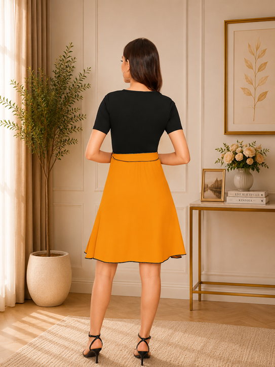 Women's Knitting stretchable Solid Round Neck Cap Sleeve Dress (Yellow)       BSB71NYYYP_D_815_Ylw_L