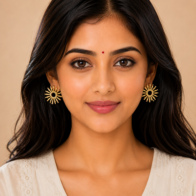 Golden Sunburst Statement Earrings – Elegant Fashion Jewellery