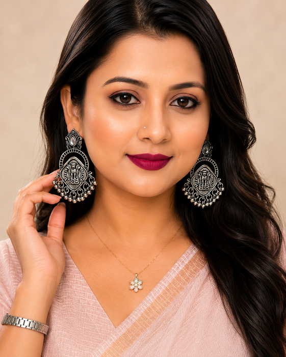 Antique Silver Indian Emblem Statement Earrings