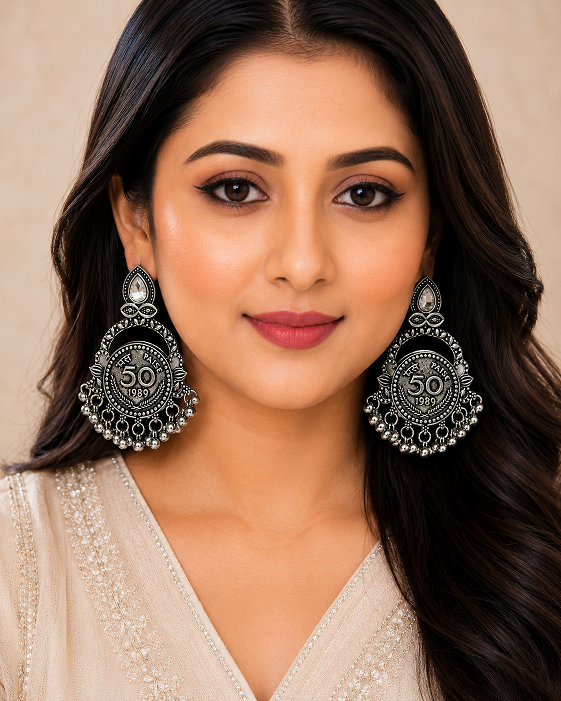 Antique Silver 50 Paise Coin Statement Earrings