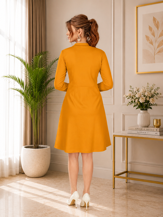 Women's Knitting stretchable Solid Round Neck Full Sleeve Dress (Yellow) BSB71NYYYP_D_585_Ylw_L
