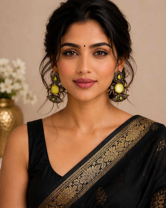 Antique Gold Yellow Stone Statement Earrings