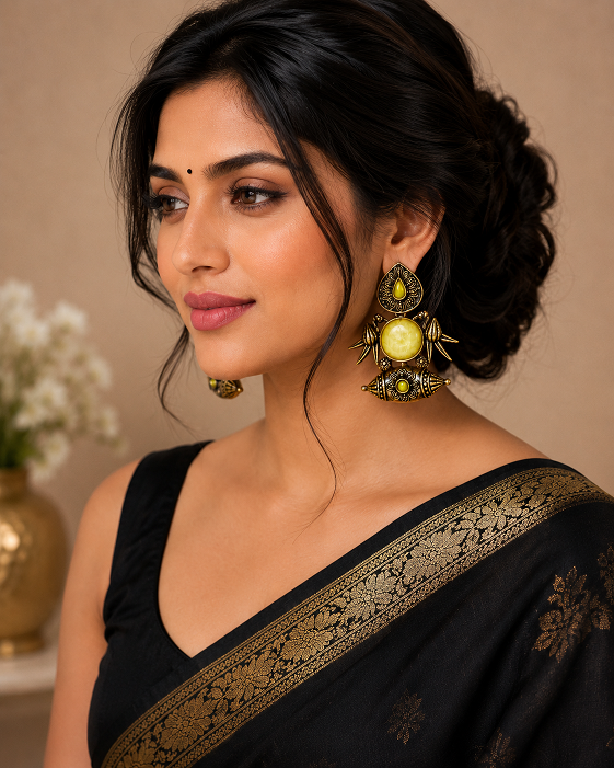Antique Gold Yellow Stone Statement Earrings