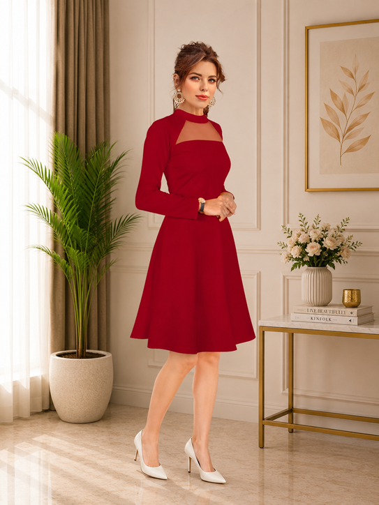 Women's Knitting stretchable Solid Round Neck Full Sleeve Dress (Red)        BSB71NYYYP_D_584_Red_L