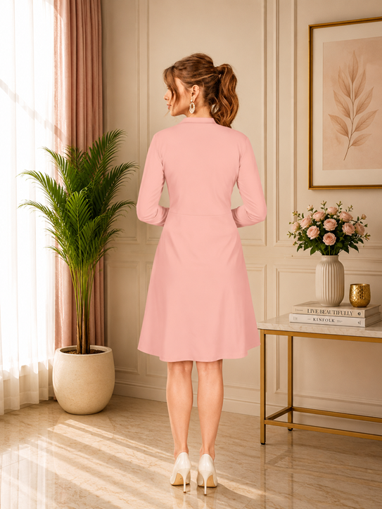 Women's Knitting stretchable Solid Round Neck Full Sleeve Dress (Peach)         BSB71NYYYP_D_586_Pech_L