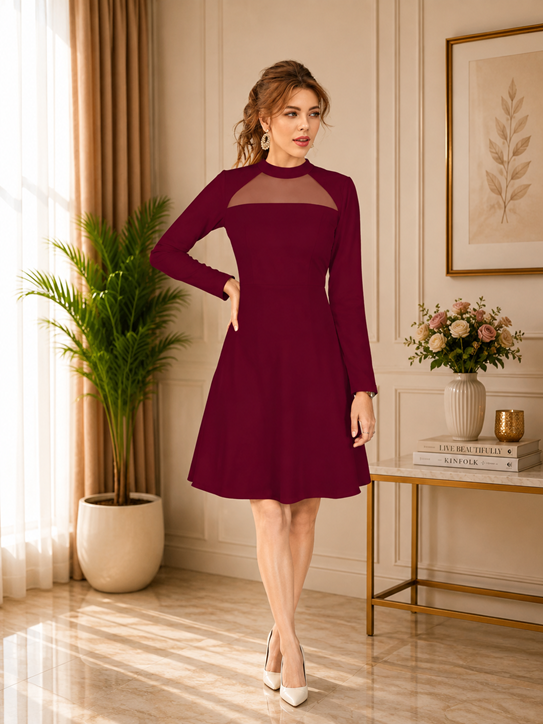 Women's Knitting stretchable Solid Round Neck Full Sleeve Dress (Maroon)         BSB71NYYYP_D_582_Mron_L