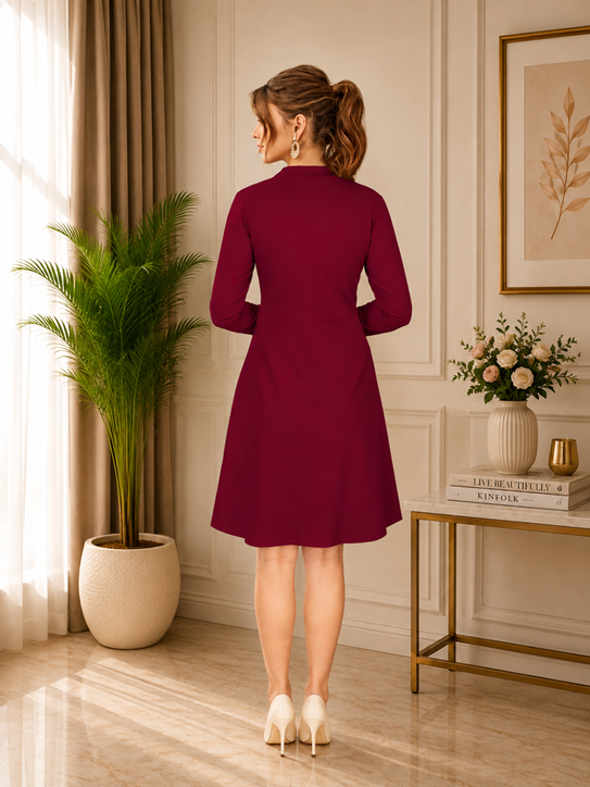 Women's Knitting stretchable Solid Round Neck Full Sleeve Dress (Maroon)         BSB71NYYYP_D_582_Mron_L