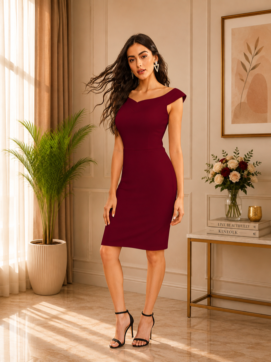 Women's Knitting stretchable Solid Round Neck Sleeveless Dress (Maroon)       BSB71NYYYP_D_1062_Mron_L