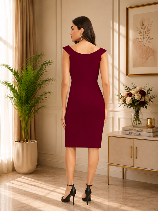 Women's Knitting stretchable Solid Round Neck Sleeveless Dress (Maroon)       BSB71NYYYP_D_1062_Mron_L