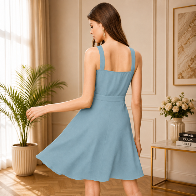Women's Knitting stretchable Solid Halter Neck Sleeveless Dress (Pista )       BSB71NYYYP_D_1309_Pista_L