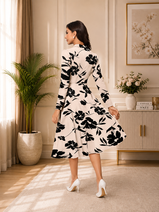 Women's Knitting Printed V-Neck Full Sleeve Dress (Cream)         BSB71NYYYrz_Prs_1577_Crm_L