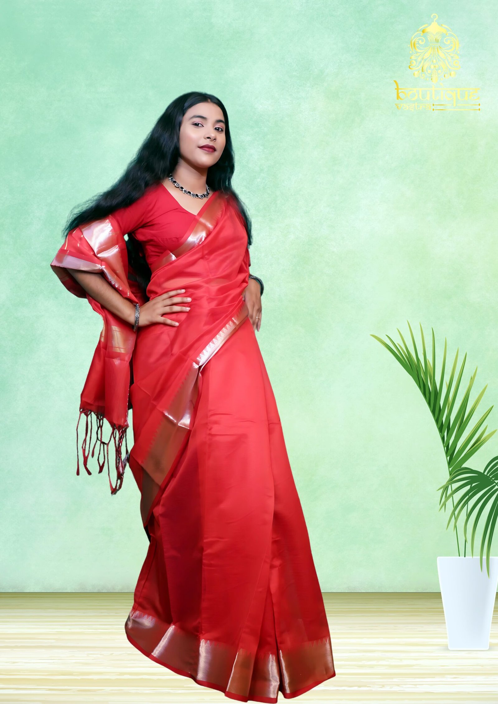Red Color Mangal Giri Silk Saree - Image 2