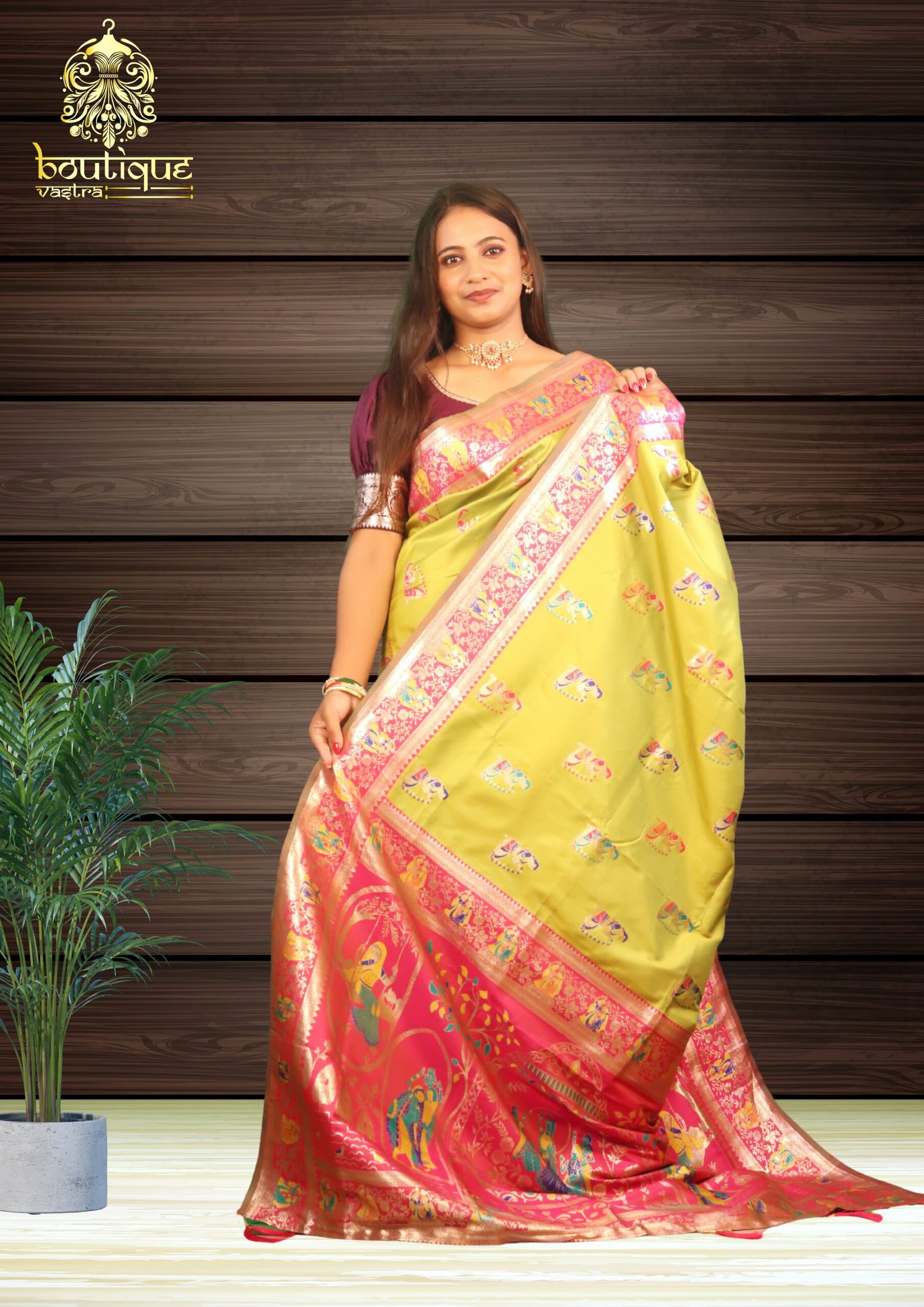 Lemon Green Colour Sarnachuri Silk Saree - Image 3